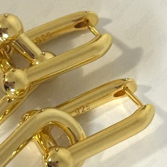 925 Sterling Gold U Link 14K Gold Plated Hardware Chunky Earrings - Picture 5 of 9